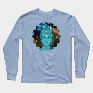 Blue Face of Buddha in the Galaxy Long Sleeve T-Shirt